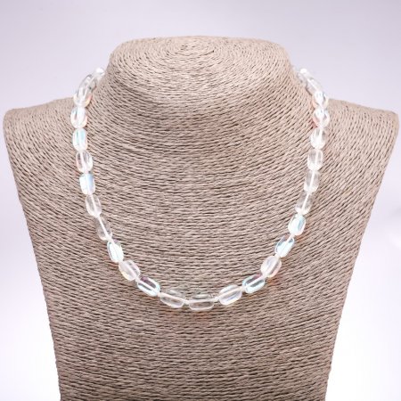 Naszyjnik ze szkła opalowego, biały, gładkie prostokąty, średnica 10×16 mm, długość 45 cm