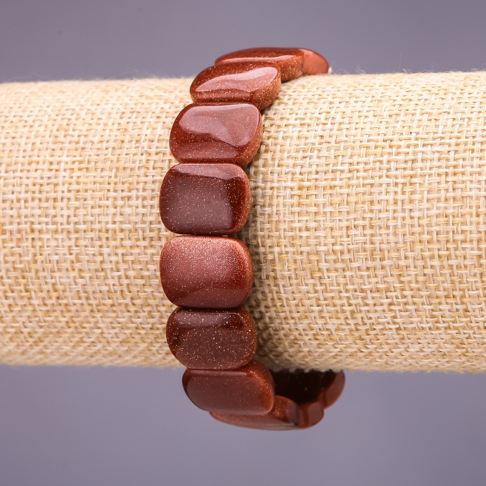 Bransoletka z awenturynu (syntetyczny) Złoty piasek, ogniwo 16×12 mm, długość 18 cm na elastycznej gumce