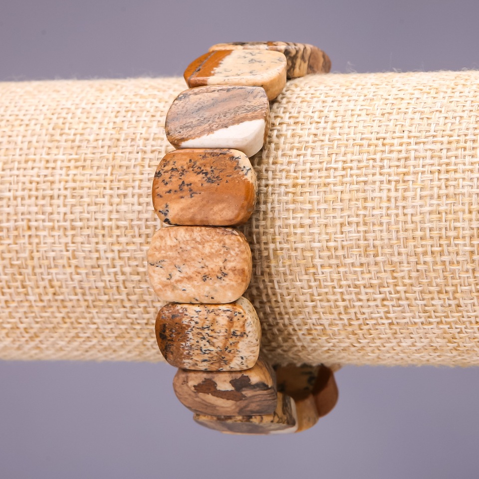 Bransoletka z pejzażowego jaspisu 18×14 mm, długość 18 cm na elastycznej gumce