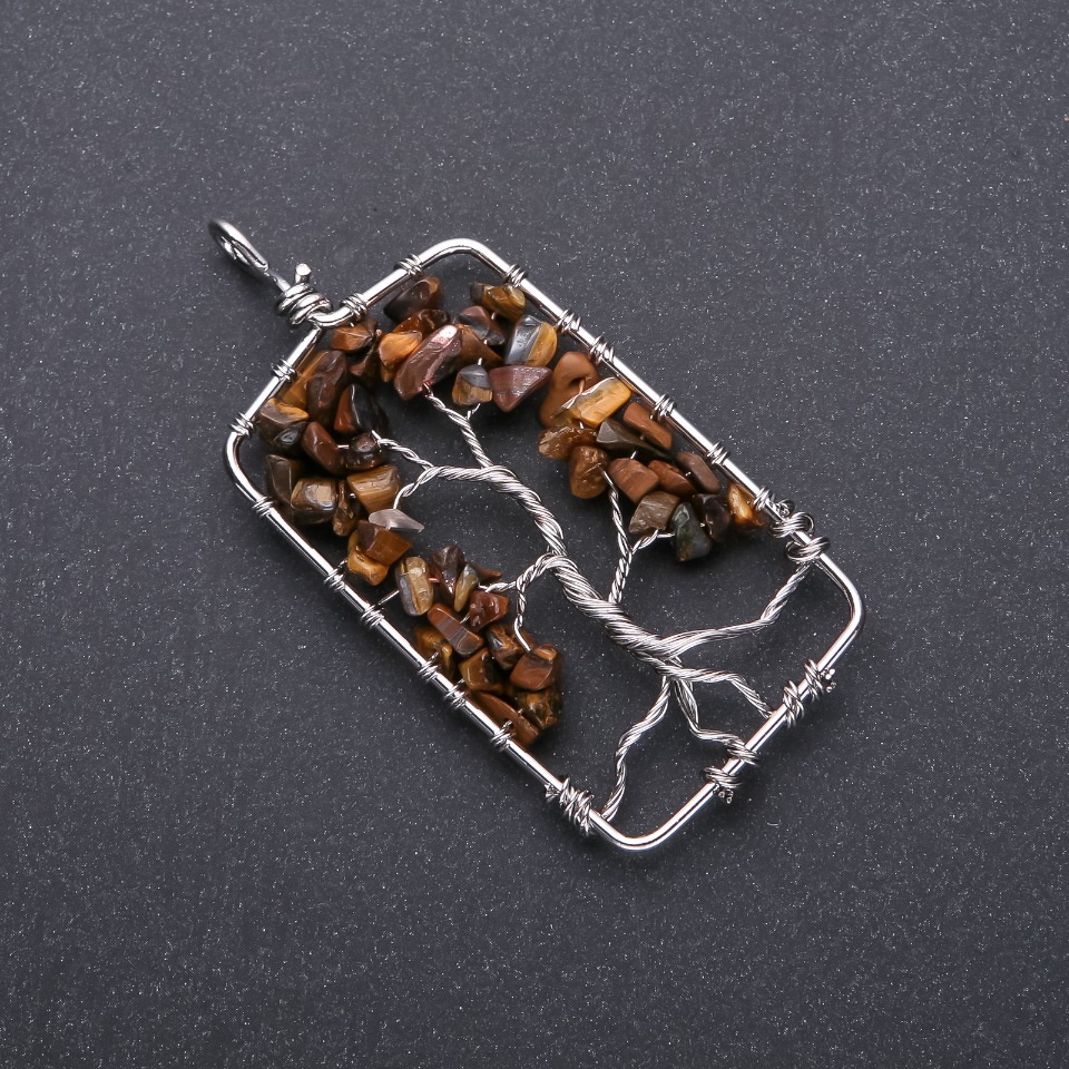 Wisiorek „Drzewo szczęścia” z tygrysiego oka, średnica 36×73 mm