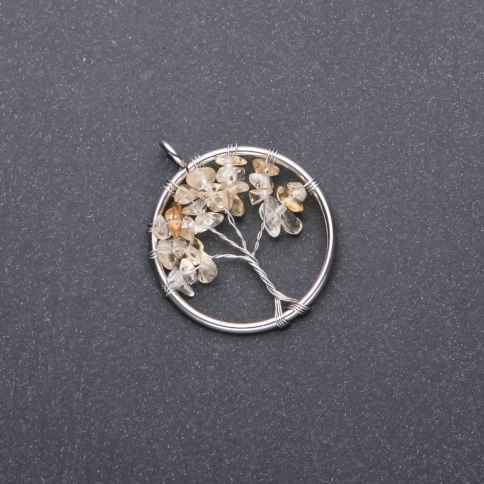 Wisiorek „Drzewo szczęścia” z cytrynem, średnica 30 mm