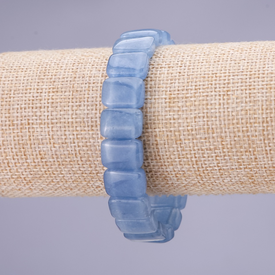 Bransoletka z sztucznego akwamarynu, ogniwo 10×14 mm na gumce