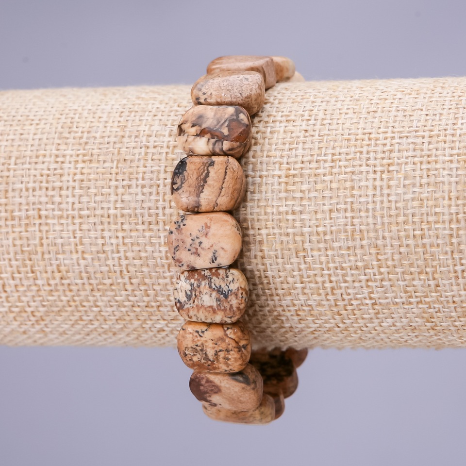 Bransoletka z jaspisu krajobrazowego, ogniwa 10×14 mm, na elastycznej gumce
