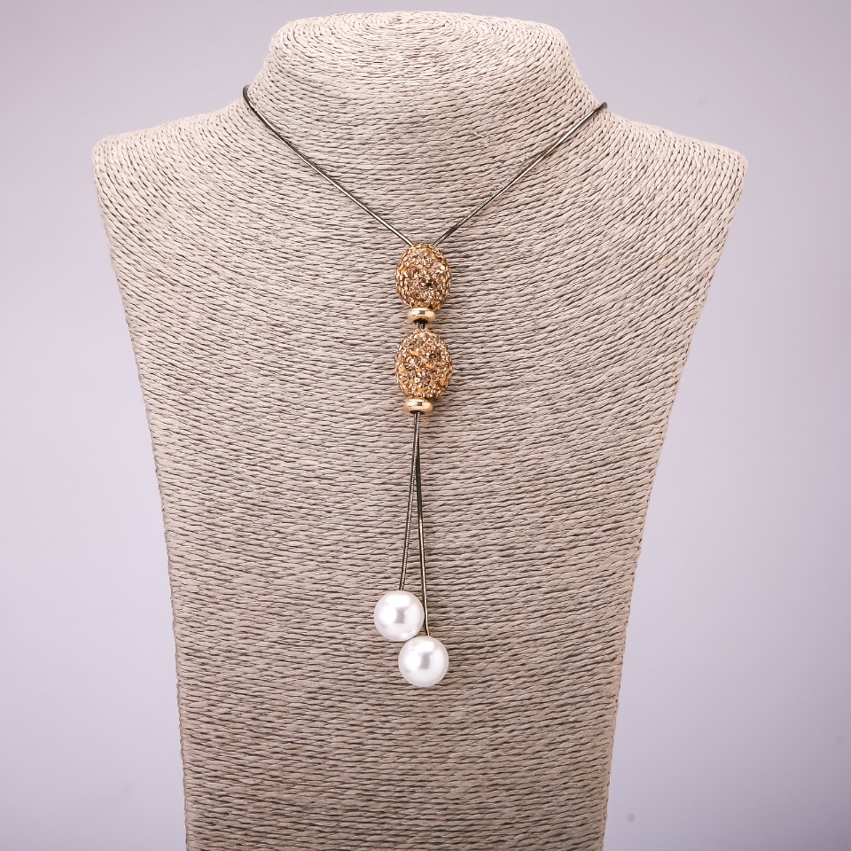 Zawieszka-krawat z żółtymi kryształami na długim łańcuszku metalowym w kolorze czarnego złota, średnica 16×48 mm, długość 70 cm