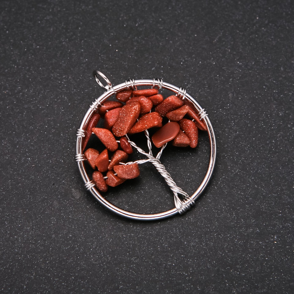 Wisiorek „Drzewo szczęścia” z awenturynu Złoty piasek, średnica 30 mm