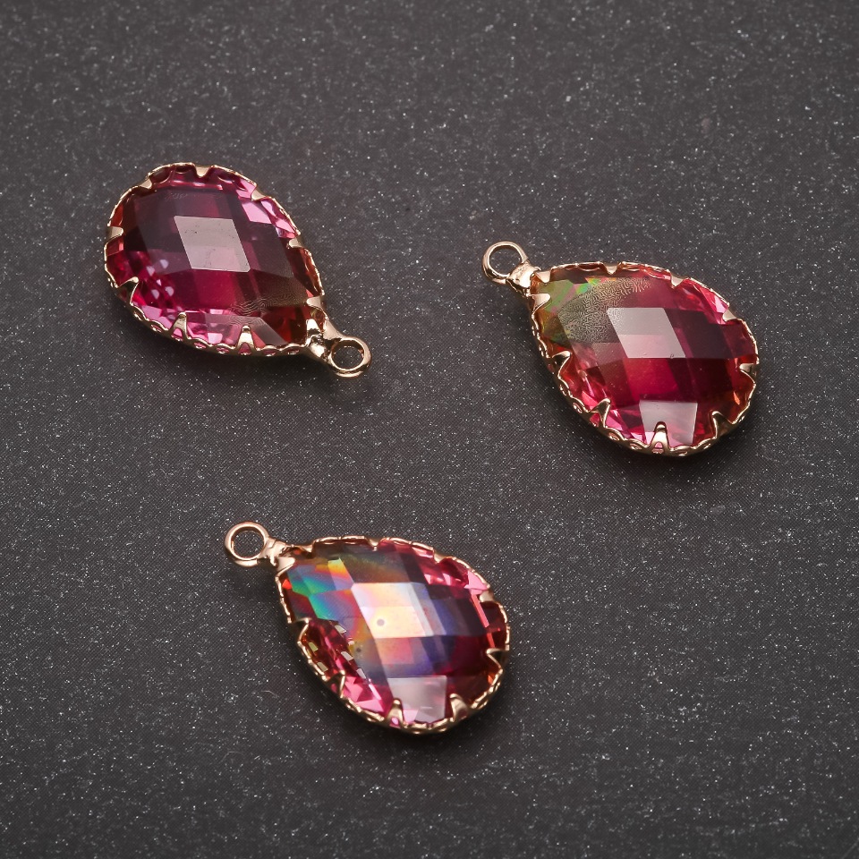 Wisiorek «Kropla» w kolorze żółto-maliniowym, złota oprawa 13×21 mm