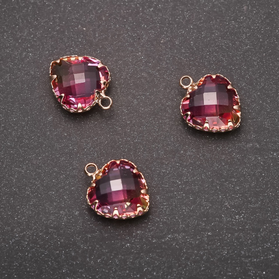 Wisiorek "Serce" w kolorze malinowo-żółtym, złota oprawa 12×15 mm