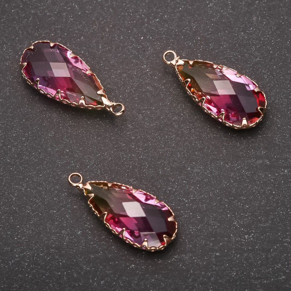 Wisiorek „Kropla” kolor żółto-malinowy, złota oprawa 10×24 mm