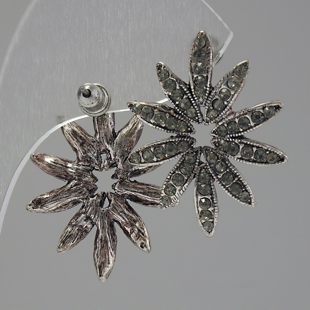 Kolczyki sztyfty Kwiat, jasne kryształy, metal w kolorze srebra, 30 mm