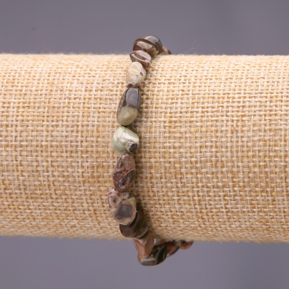 Bransoletka z naturalnego kamienia jaspis Picasso, koraliki galetowe o wymiarach 6×8 mm, na elastycznej gumce, obwód 18 cm