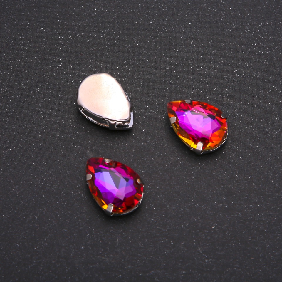 Cena za opakowanie / 10 szt. Kryształ naszywany w czapie w kształcie kropli 13×18 mm malinowo-pomarańczowy