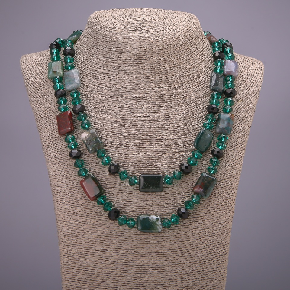 Wyprzedaż: długi naszyjnik „Gwiazdozbiór Oriona” z kamienia jaspisu, czeskie kryształy, długość 120 cm