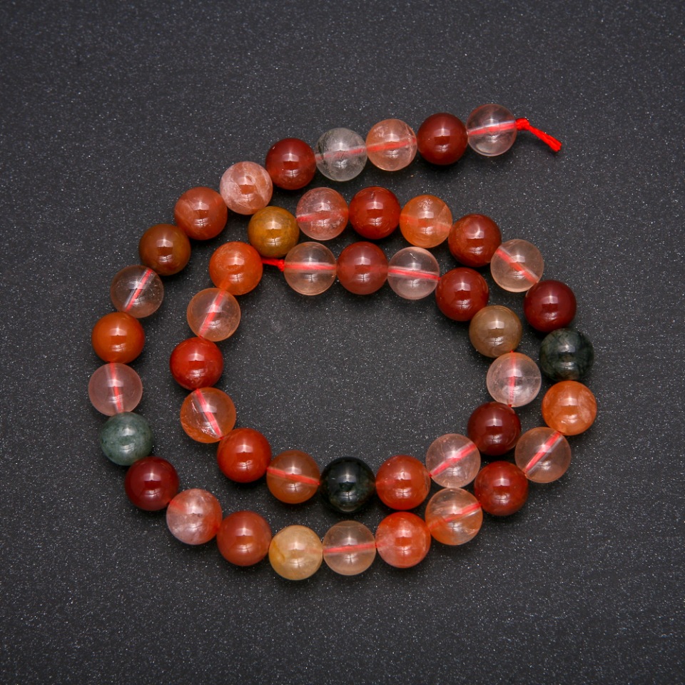 Koraliki z naturalnego kamienia – kwarc rutylowy, mix gładkich kulek, średnica 8 (+/-) mm, długość 38 cm