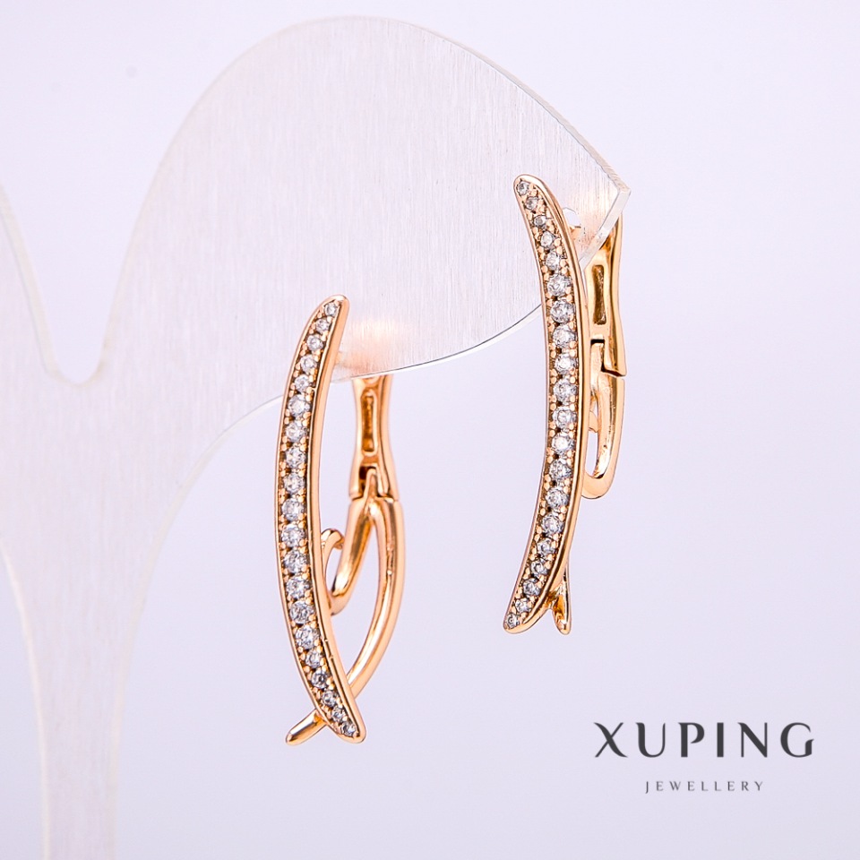 Kolczyki Xuping z białymi kamieniami 3×28 mm, pozłacane 18K