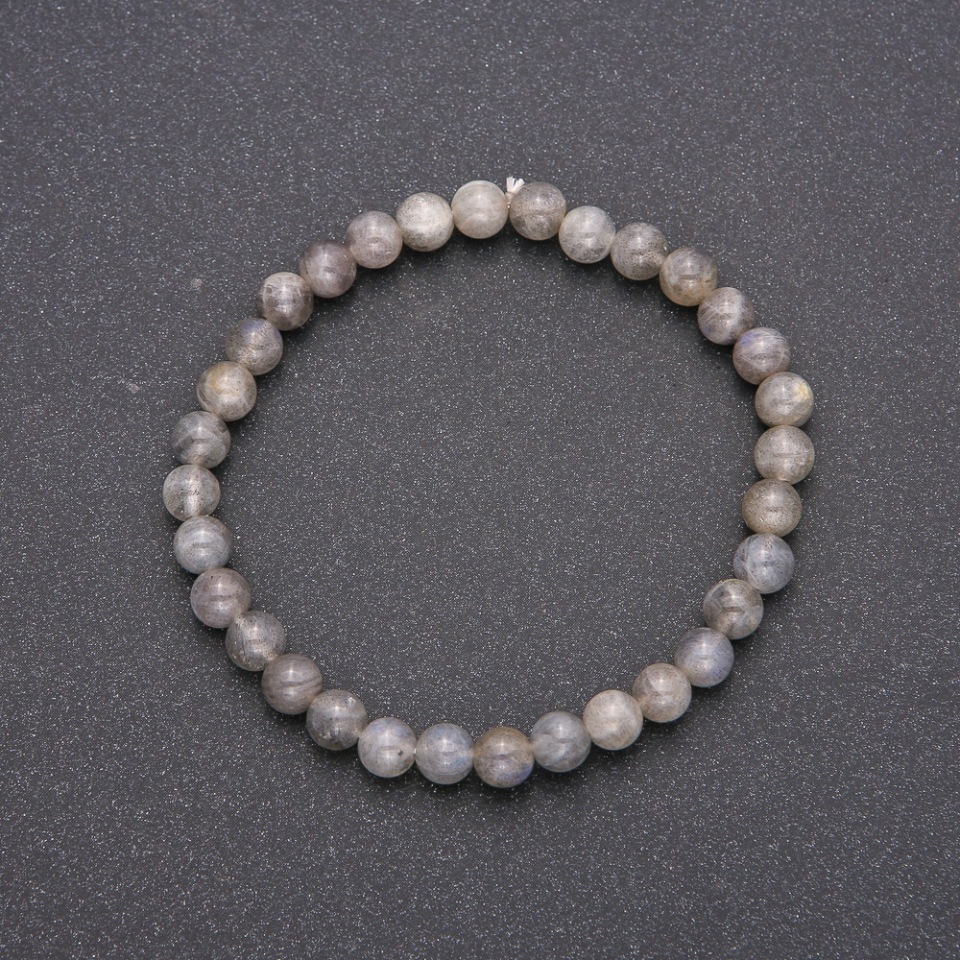 Bransoletka z naturalnego labradorytu na elastycznej gumce, gładka kulka, średnica 6(±) mm, długość 18 cm
