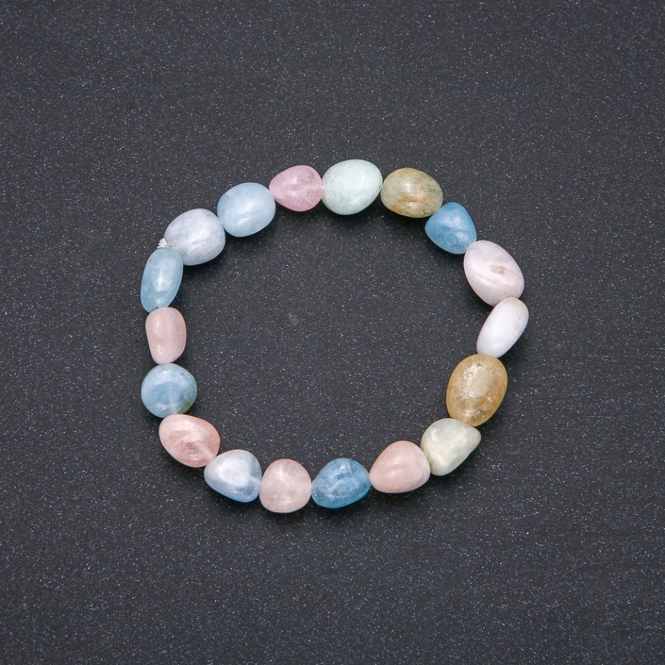 Bransoletka z naturalnego morganitu, elastyczna, fasetowane koraliki, średnica 9×12 mm, obwód 18 cm