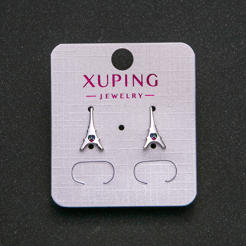 Kolczyki Xuping rodowane z niebieskimi, zielonymi i malinowymi cyrkoniami 13×7 mm +