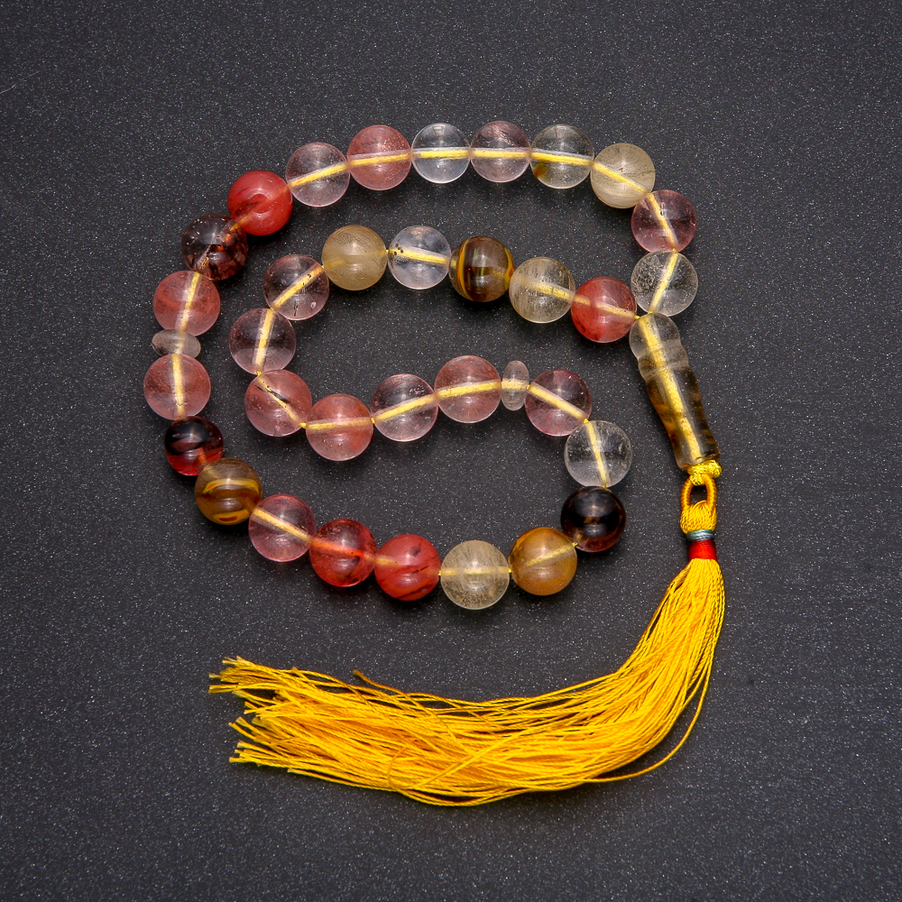 Korale modlitewne z naturalnego chalcedonu, 33 koraliki, gładka kuleczka, średnica 10 mm ±, wstawka chalcedonu