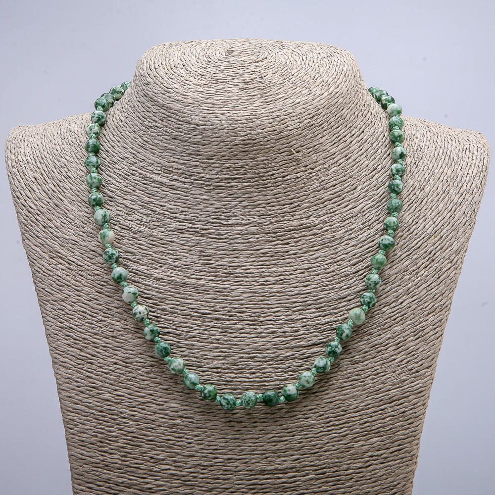 Naszyjnice z naturalnego agatu mszystego – gładka kulka, średnica 6 mm, długość 53–55 cm