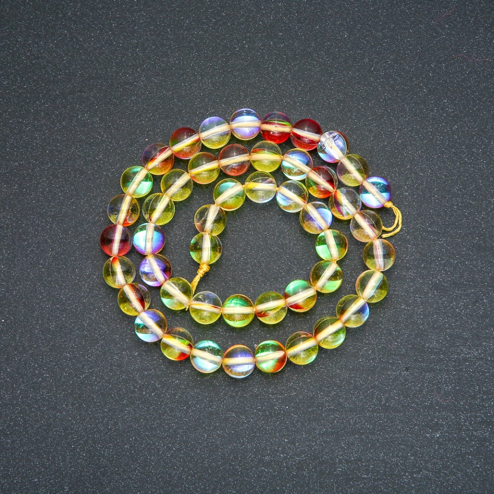 Koraliki na nici z opalowego szkła Żółto-czerwony kameleon, gładka kulka, średnica 8 mm, długość 38 cm +