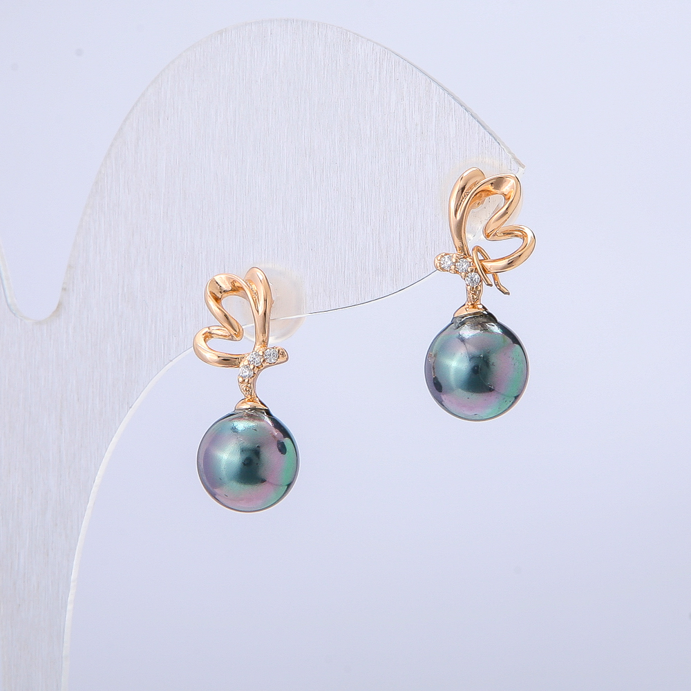 Kolczyki Xuping Pozłacane 18K z białymi kryształkami i czarnym koralikiem benzynowym, średnica 19x8 mm +