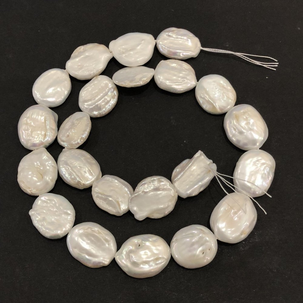 Nić naturalnych pereł barokowych, średnica 19×15 mm, długość 40 cm +/- z odcieniem