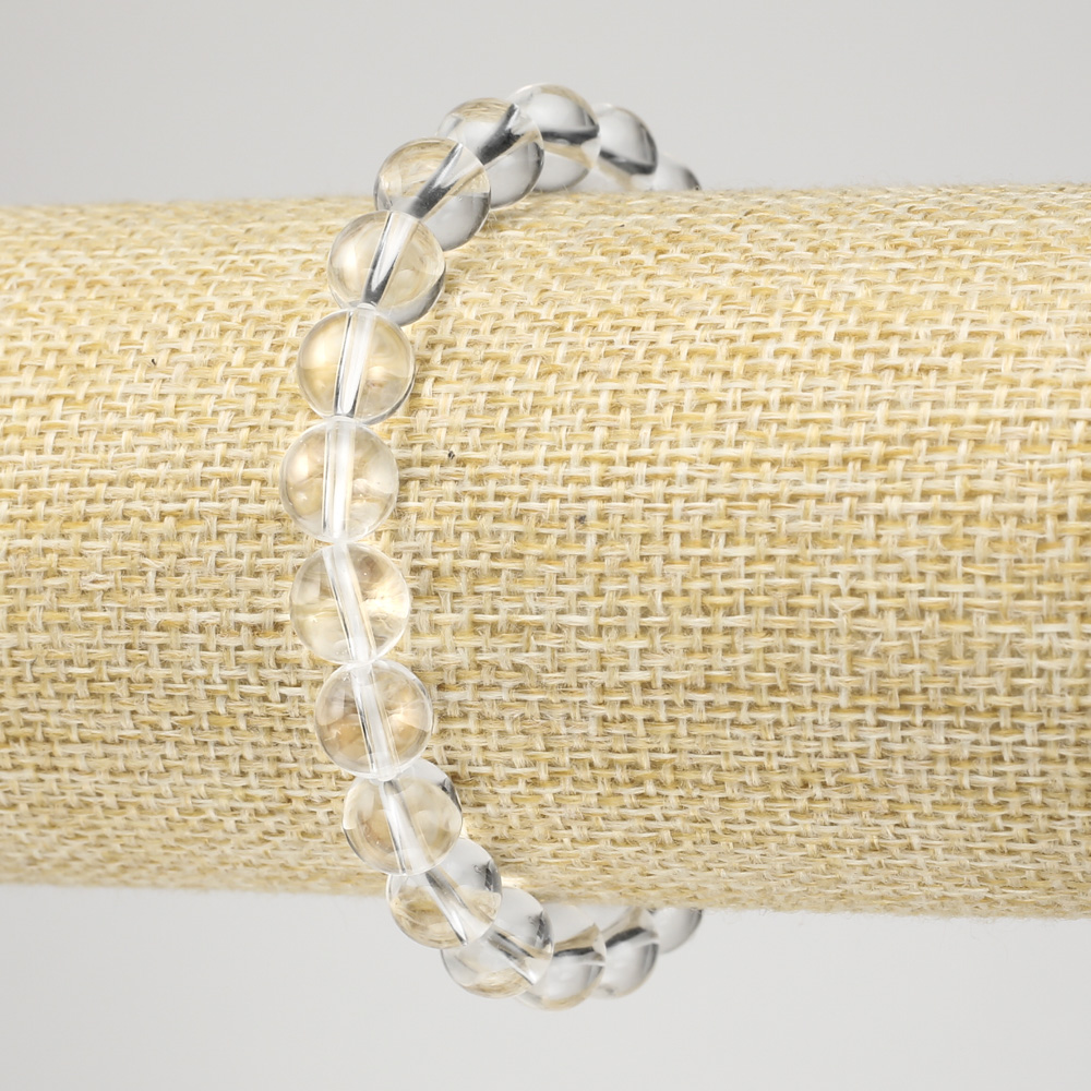 Bransoletka na gumce z kryształu górskiego, gładka kulka o średnicy 8 mm+