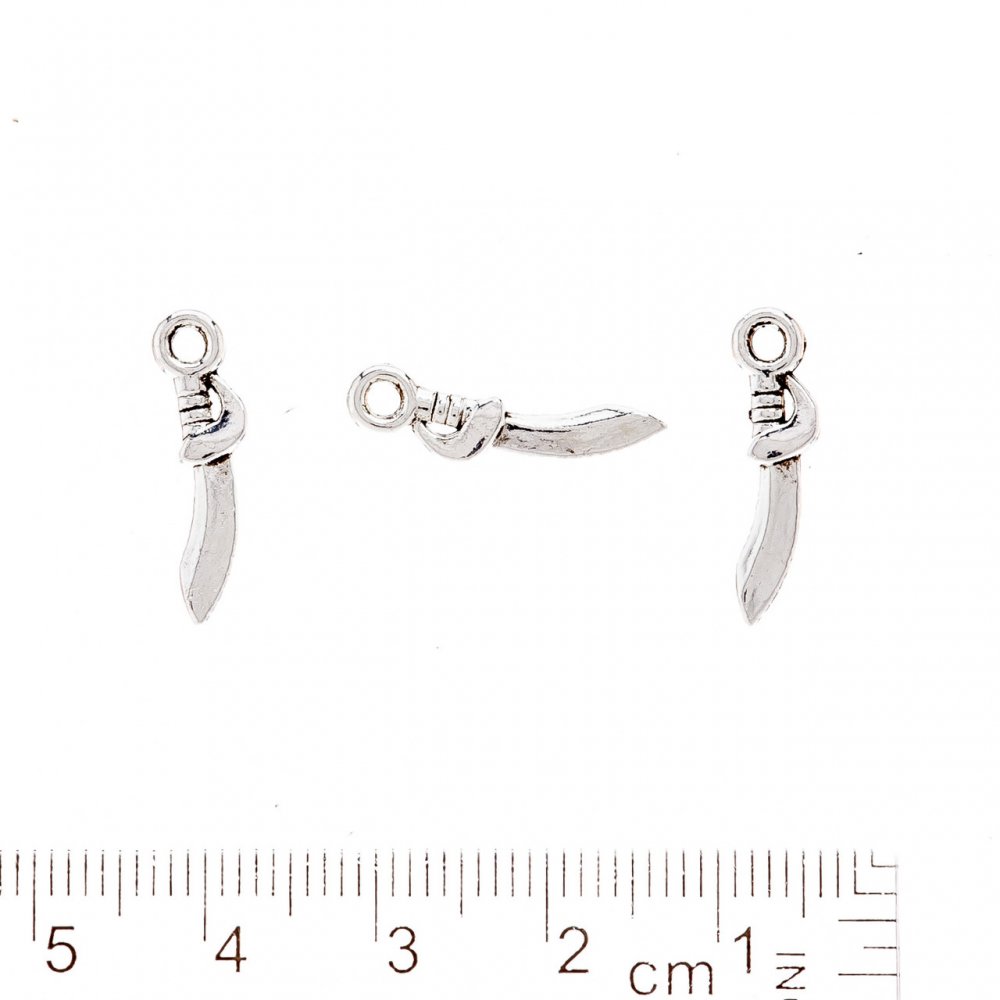 Zawieszka Szabla w kolorze srebra, 19×4 mm, opakowanie 20 g, + 53 szt.