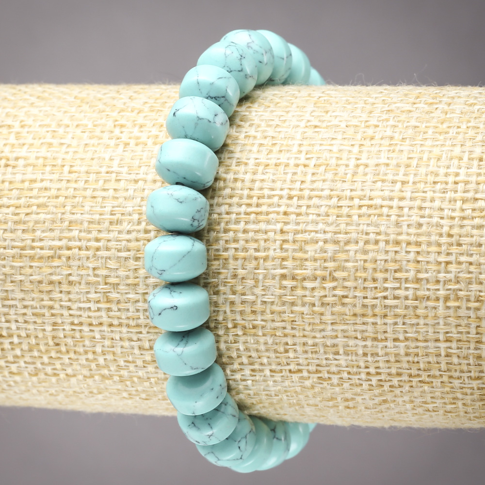 Bransoletka na gumce z turkusem, gładkie rondelki, średnica 9×7 mm+