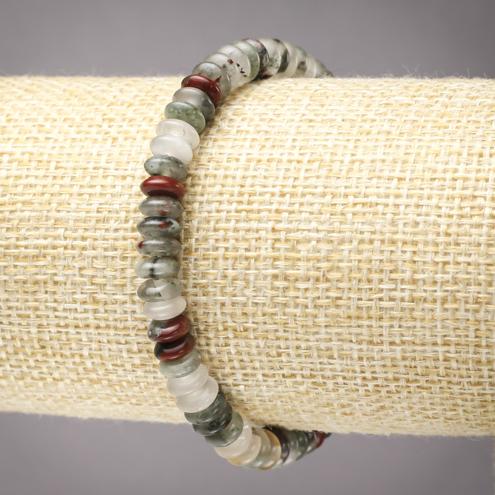 Bransoletka na gumce z naturalnego heliotropu, gładkie rondelki, średnica 6×3 mm+