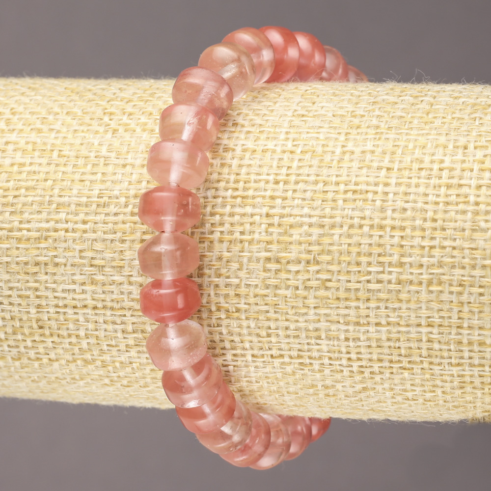 Bransoletka na gumce z naturalnego kamienia chalcedonu, gładki rondel, średnica 9x7 mm+