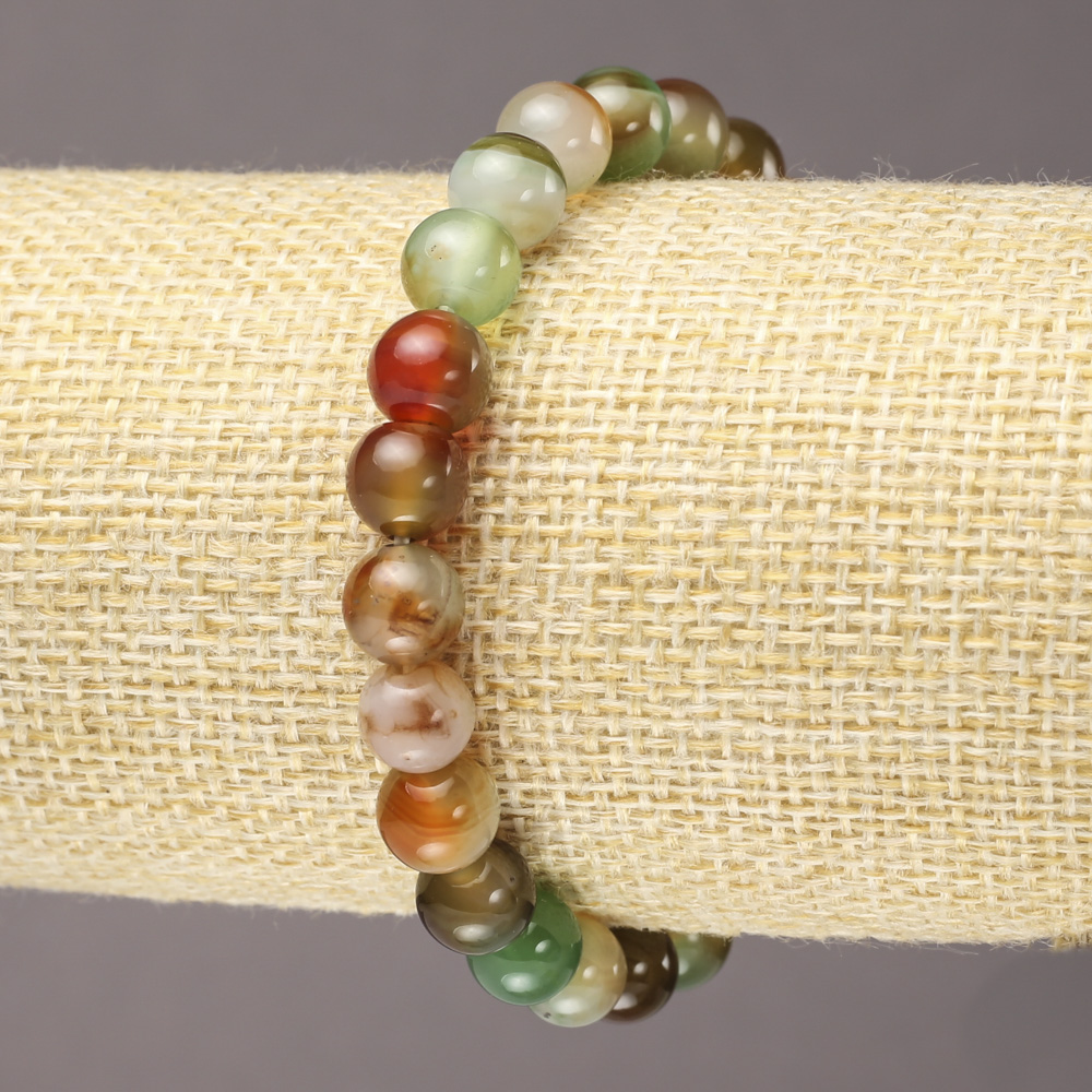 Bransoletka na gumce z brazylijskiego agatu, gładka kulka, średnica 8 mm, długość 18 cm+