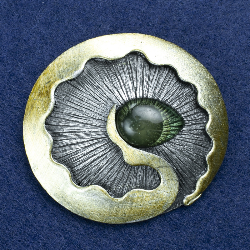 Broszka «Żywioł» srebrzysty metal z emalią i kroplą 52×45 mm +