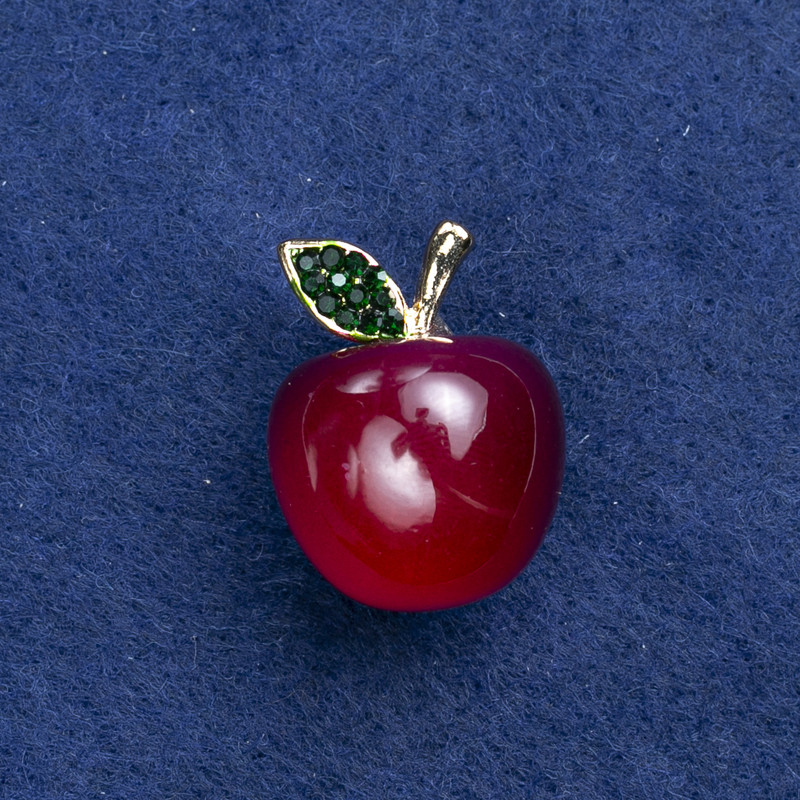 Broszka Jabłko z złotym metalem i kryształami 27×20 mm +