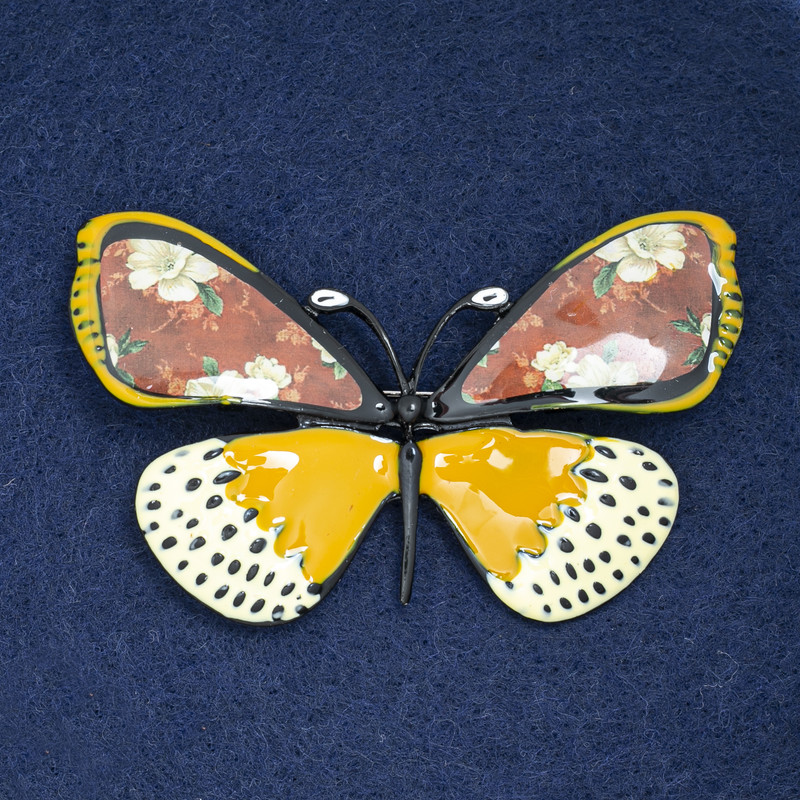 Broszka motyl czarny metal i emalia 70×40 mm +