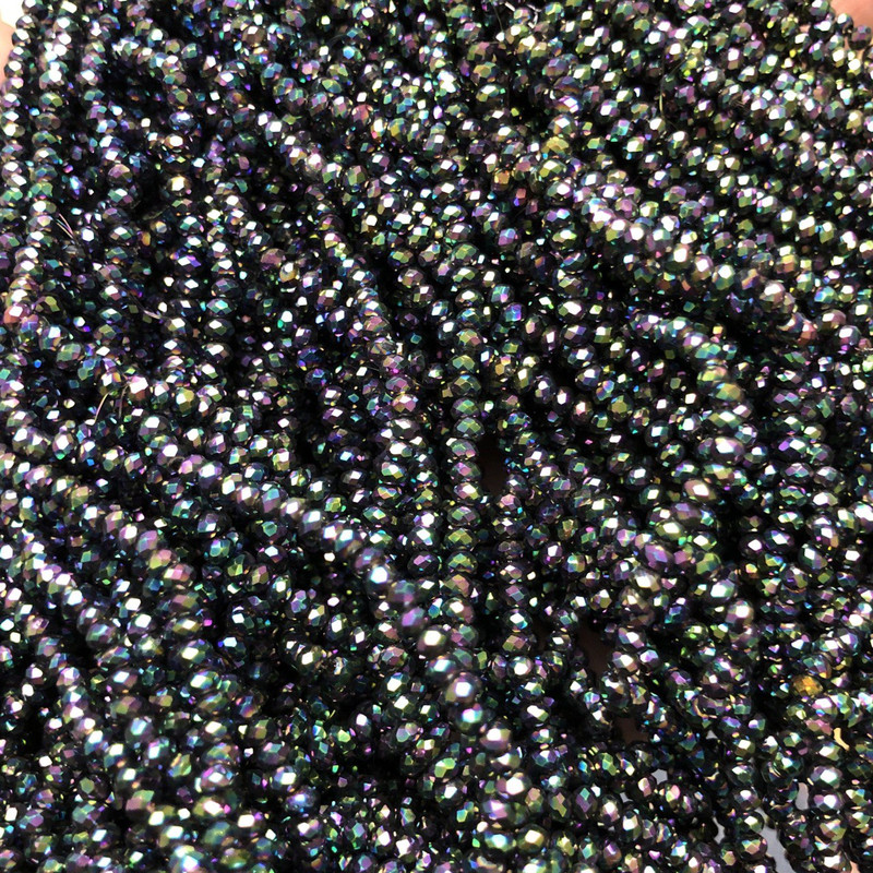 Koraliki czeskiego kryształu na żyłce, napylanie benzynowe, fasetowany rondel, średnica 3×2,5 mm + -, długość 36 cm +