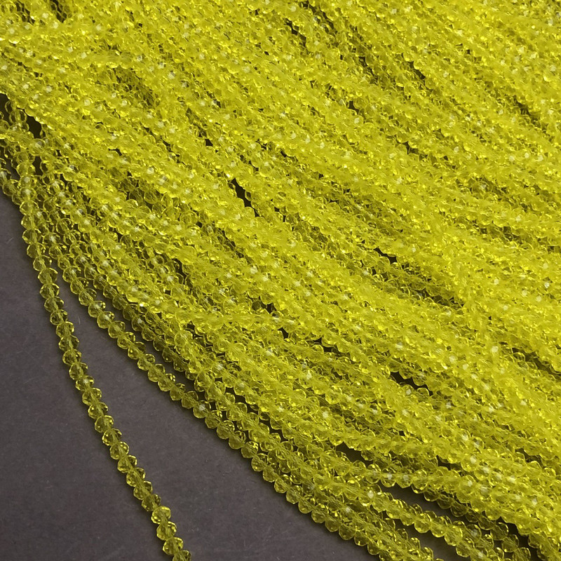 Koraliki z czeskiego kryształu na nitce, żółte, przezroczyste, fasetowane rondelki, średnica 3×2,5 mm, długość 36–38 cm