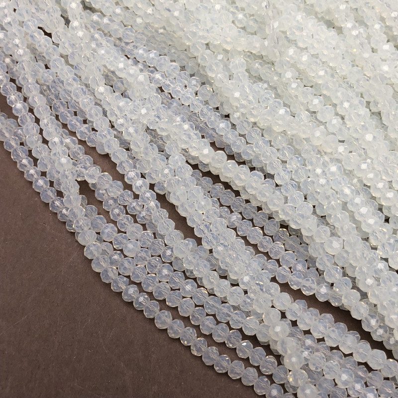 Koraliki z czeskiego kryształu na żyłce, mleczno-przezroczyste, fasetowany rondel, średnica 3,5×3 mm, długość 36–38 cm