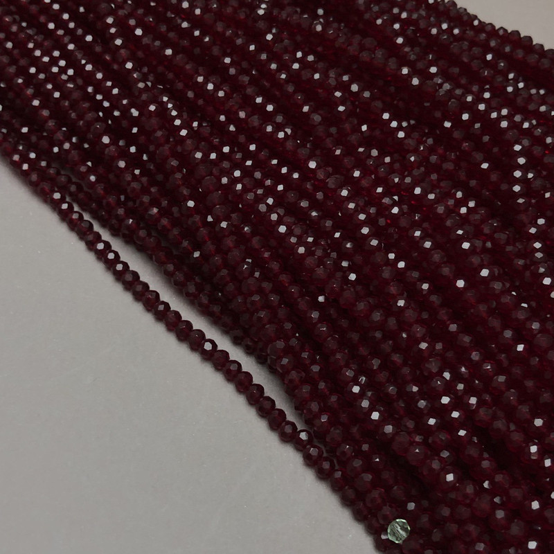 Koraliki z czeskiego kryształu na żyłce, czerwono-szmaragdowe, przezroczyste, fasetowane rondelki, średnica 3,5×3 mm, długość 36–38 cm