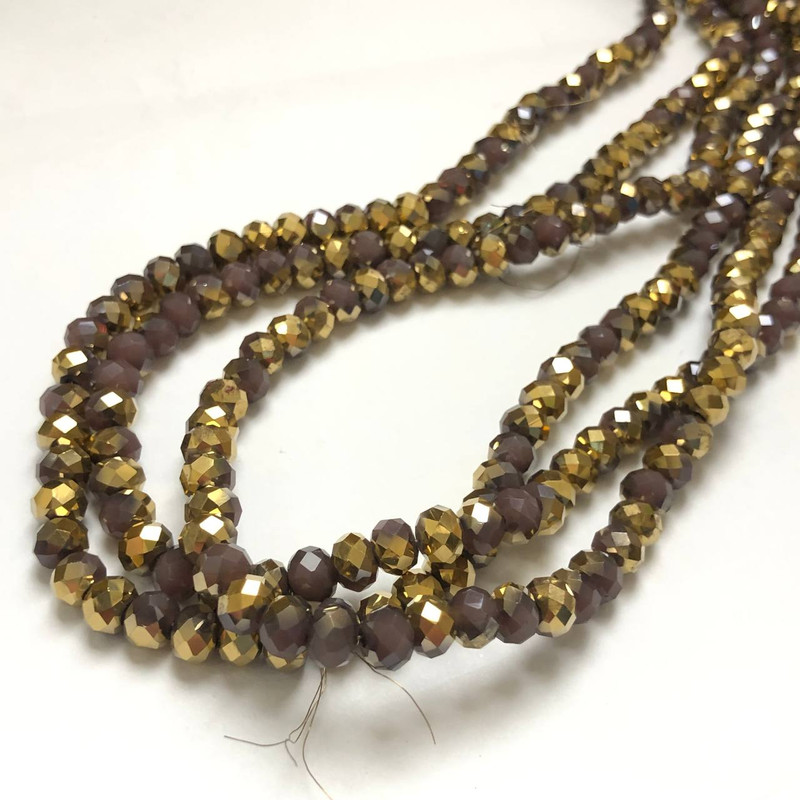 Koraliki czeskie kryształy na żyłce – asortyment liliowo-matowy z powłoką, fasetowany rondel, średnica 6 x 4,5 mm, długość 38-40 cm