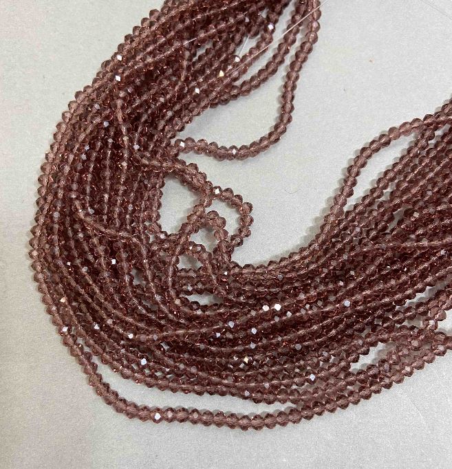 Koraliki z czeskiego kryształu na żyłce, jasnobrązowe, przejrzyste, fasetowane rondelki, średnica 3,5×3 mm, długość 33 cm