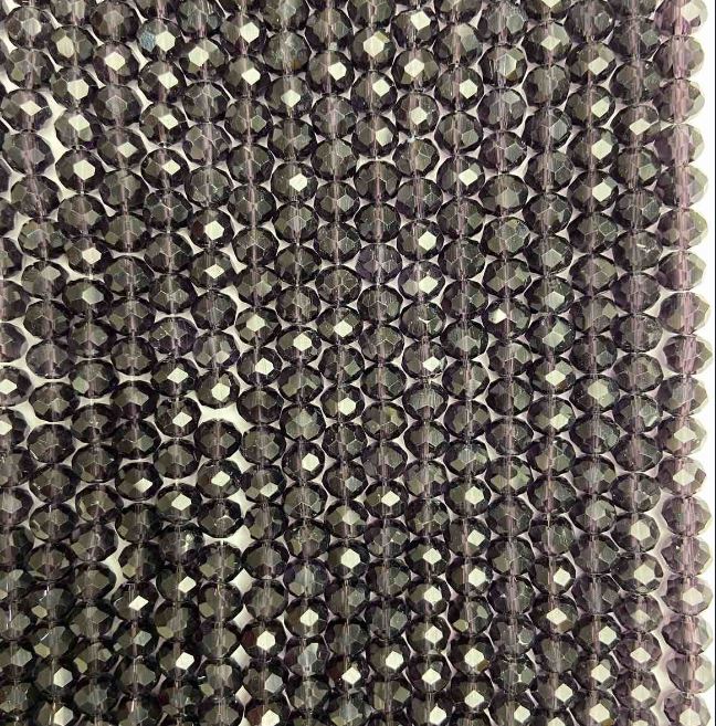 Koraliki czeskiego kryształu na nitce, ciemnofioletowe fasetowane w kształcie rondeli, średnica 6×5 mm, długość 42 cm +