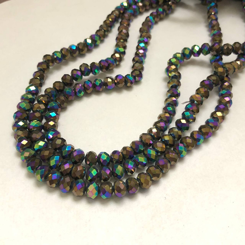 Koraliki z czeskiego kryształu na żyłce z powłoką benzynową, w kształcie rondelu, średnica 6x4,5 mm, długość 38–40 cm