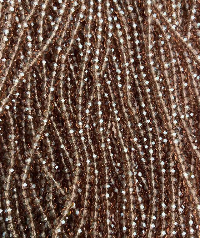 Koraliki z czeskiego kryształu na żyłce w odcieniu brązu, przezroczyste, szlifowane rondelki, średnica 3,5×3 mm, długość 32 cm