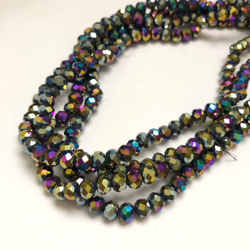 Koraliki z czeskiego kryształu na żyłce z powłoką – fasetowany rondel, średnica 6×4,5 mm + -, długość 38–40 cm +