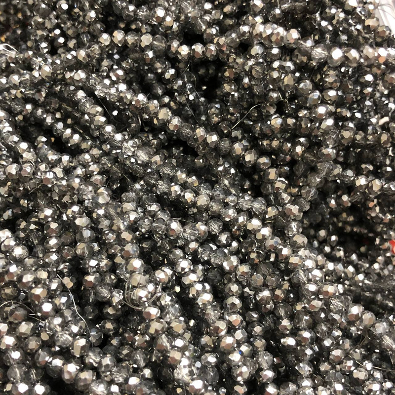 Koraliki czeskiego kryształu na żyłce, szare z powłoką, fasetowany rondel, średnica 3,5×3 mm, długość 36-38 cm +