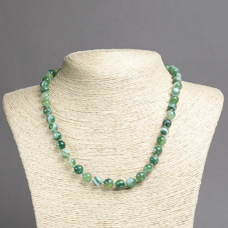 Naszyjnik z naturalnego agatu oczkowego, gładkie kule, średnica 8 mm (±), długość 45 cm+