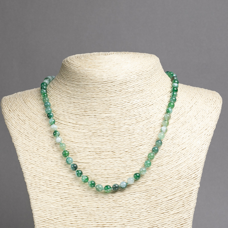 Naszyjnik z agatu oczkowego, gładkie kule o średnicy 6 mm, długość 45 cm+