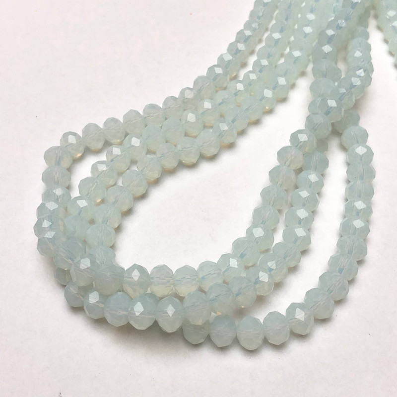 Koraliki czeskiego kryształu na żyłce, mleczno-przezroczyste, fasetowane rondelki, średnica 8×6 mm, długość 40–42 cm