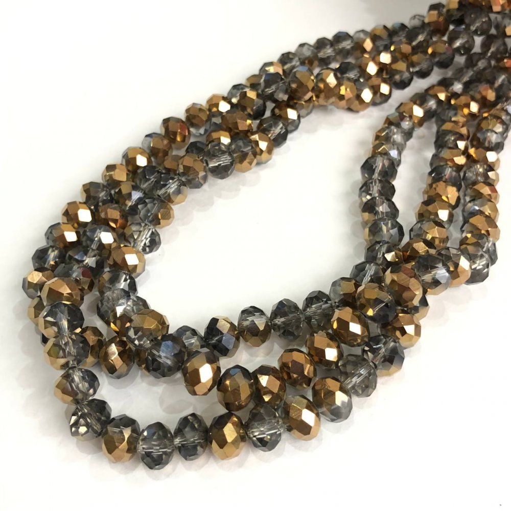 Koraliki Czech Crystal na nici, asortyment szary z powłoką, fasetowane rondele, średnica 8×6 mm, długość 40–42 cm + -